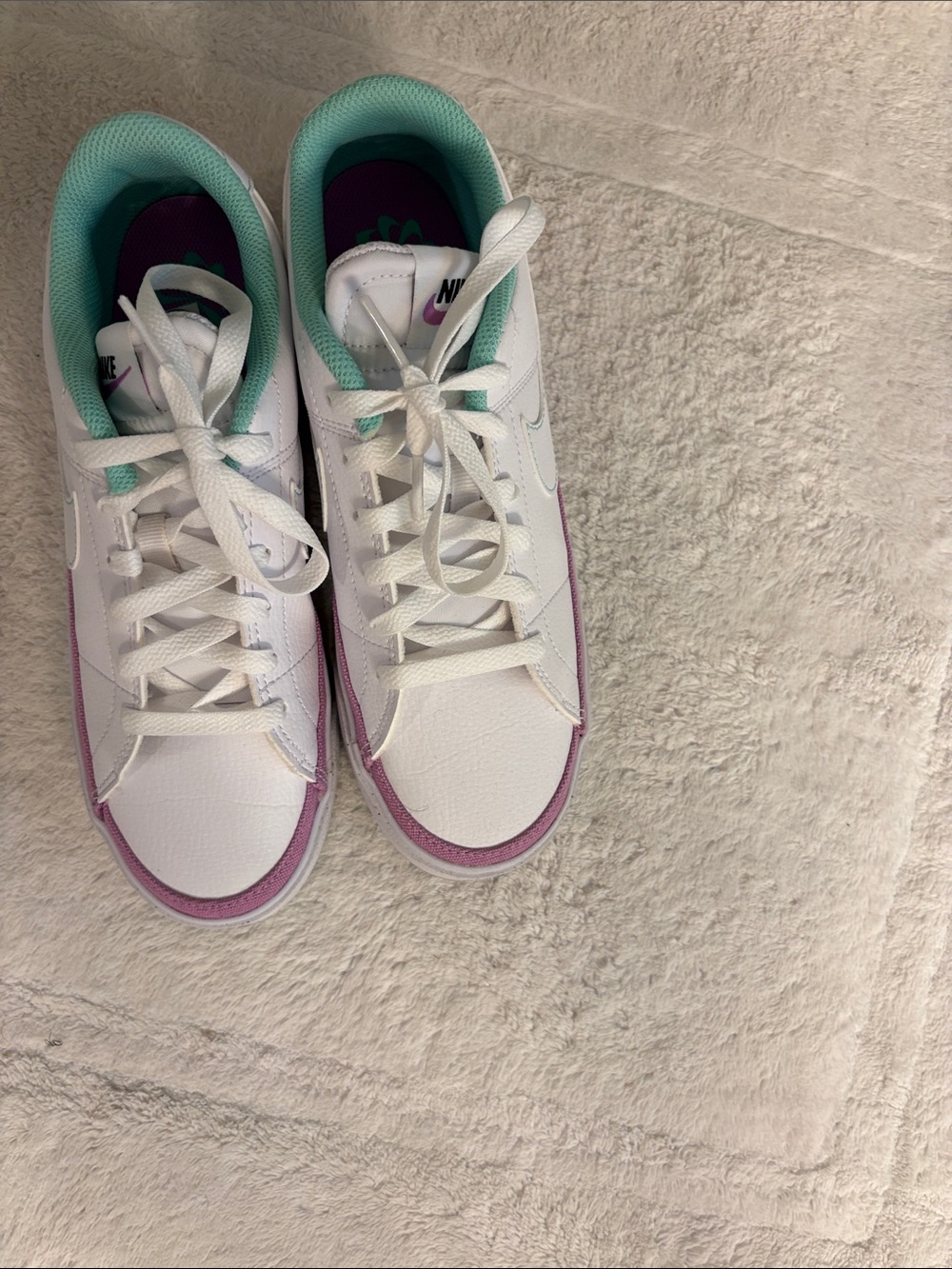 Nike Women’s White Sneakers with Mint Interior and Lavender Trim